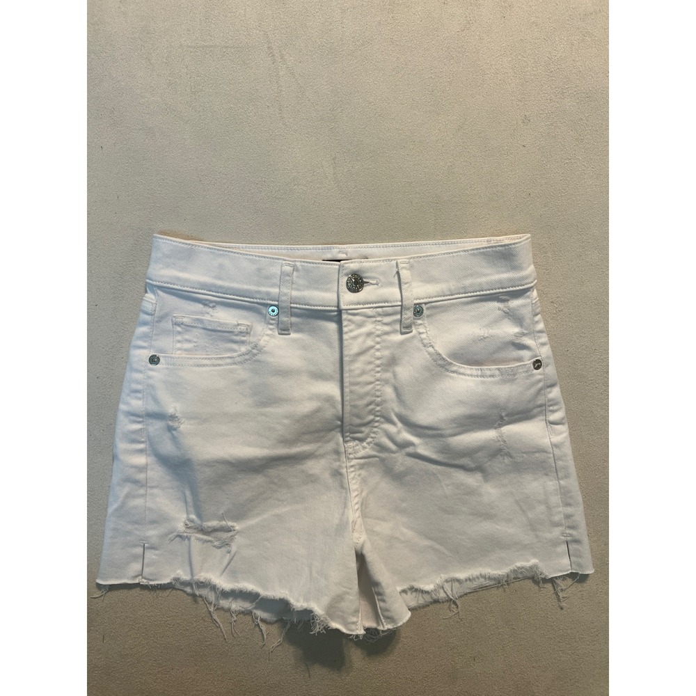 Express 90s High Rise White Denim Cut Off Shorts Size 2 Distressed Frayed Hem